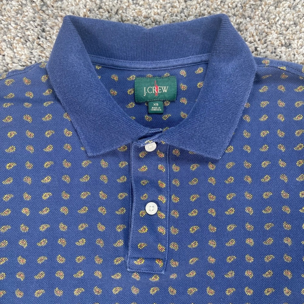 J Crew Oarsmen Men's XS Blue Paisley Pique Polo Shirt Short Sleeve Re-Imagined
